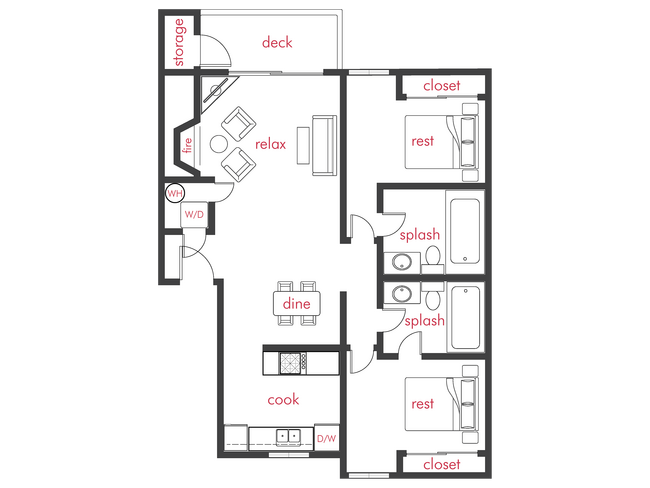 2 Bed, 2 Bath A 0C-0C101 floor plan